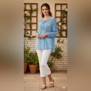 BILA Sky Blue Sheer Lace Boho Tunic Top NWT XXL